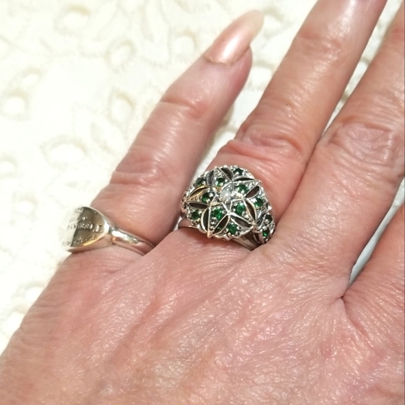 Art Deco Revival Chrome Diopside Seed Pearl Ring - Picture 2 of 8